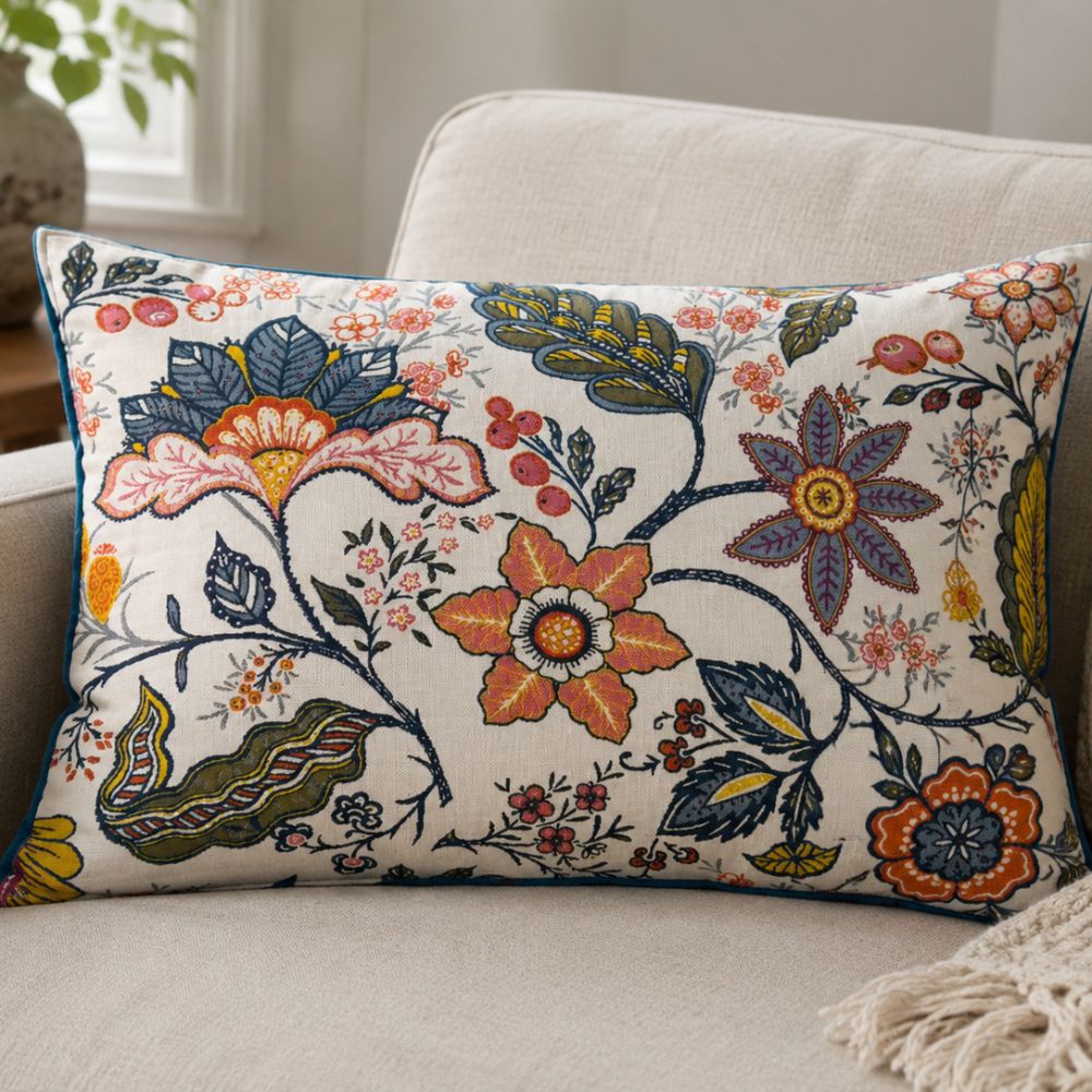 Rustieke sierkussenhoezen met artistiek bloemmotief - Set van 2 stuks
