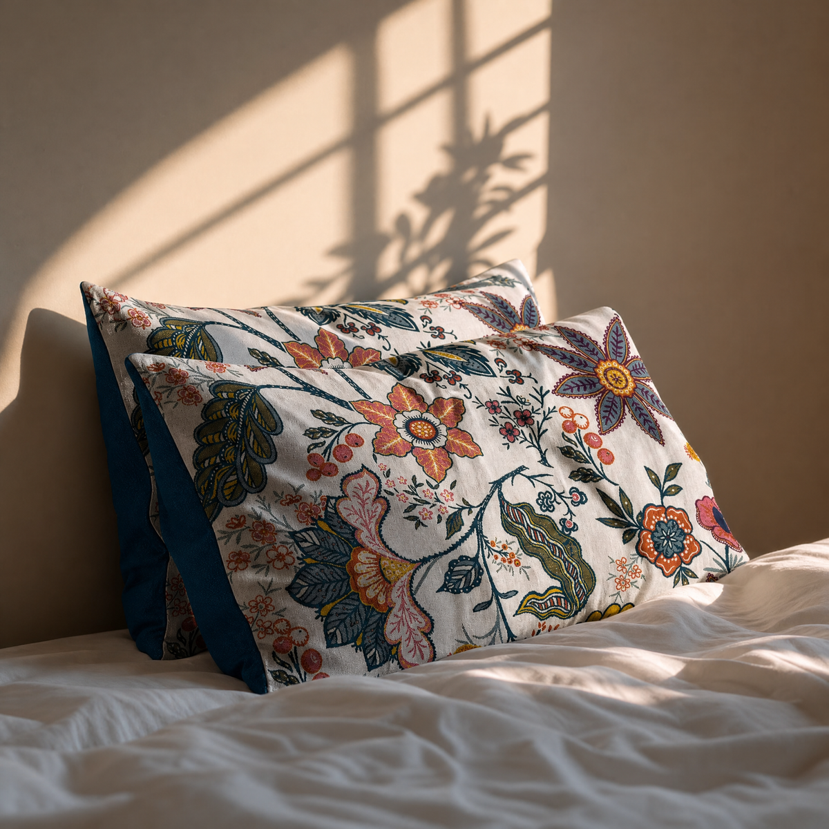 Rustieke sierkussenhoezen met artistiek bloemmotief - Set van 2 stuks