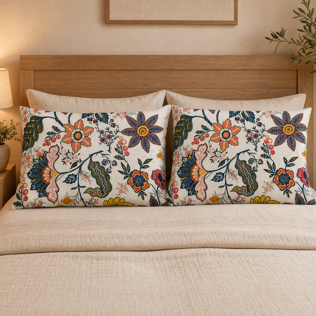 Rustieke sierkussenhoezen met artistiek bloemmotief - Set van 2 stuks