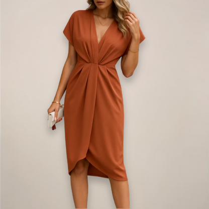 Image of Sara | Dames V-hals Overwrap Midi Jurk