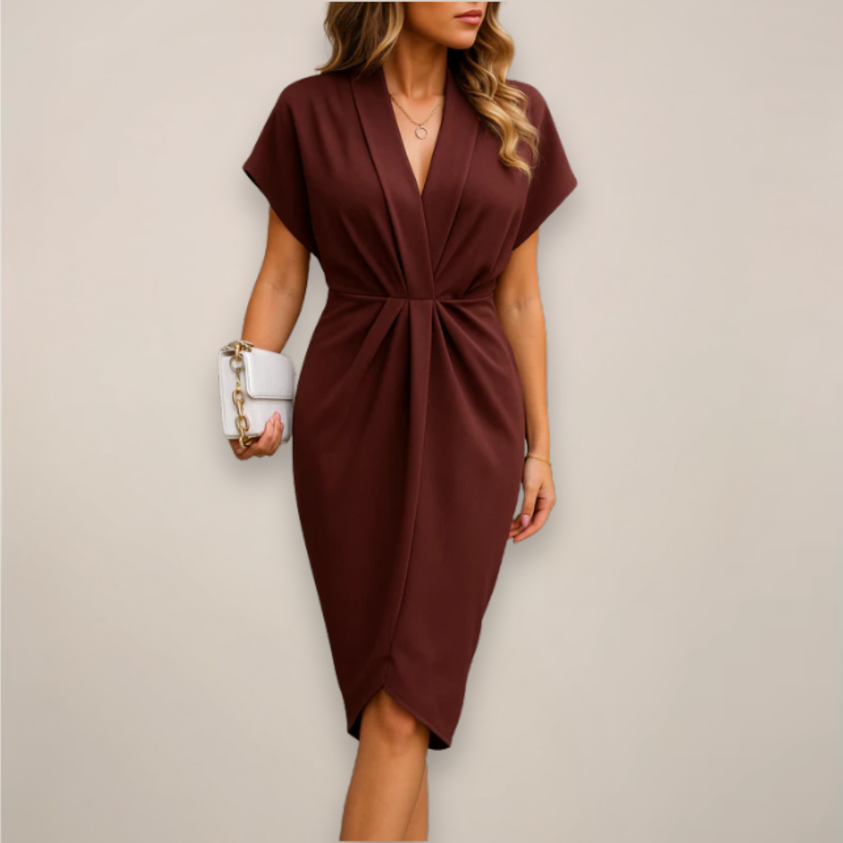 Image of Sara | Dames V-hals Overwrap Midi Jurk