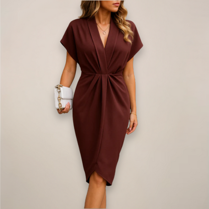 Image of Sara | Dames V-hals Overwrap Midi Jurk