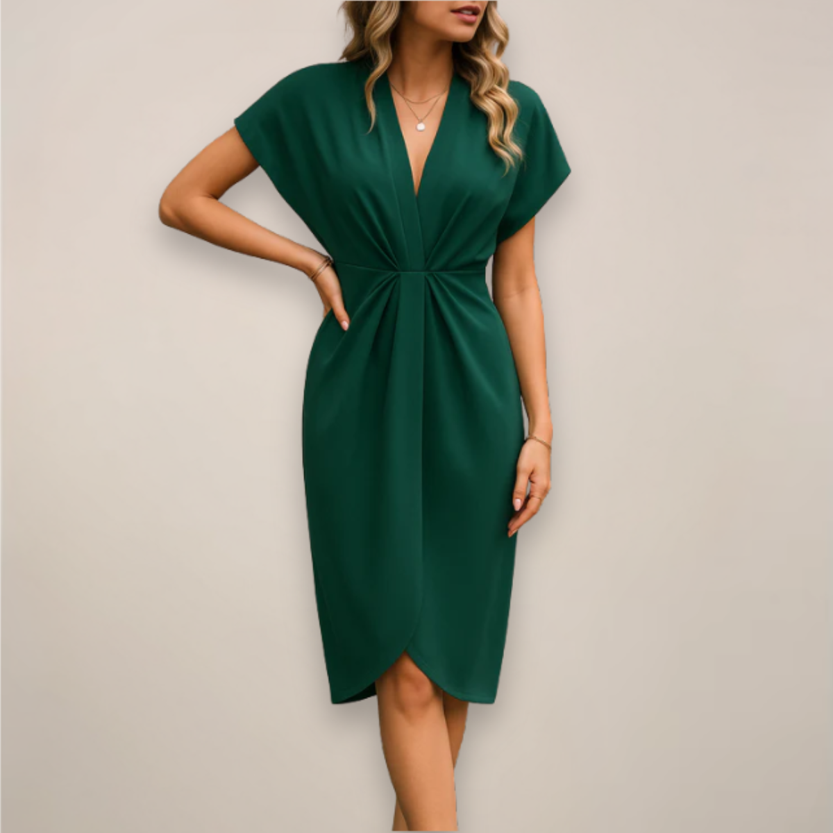 Image of Sara | Dames V-hals Overwrap Midi Jurk