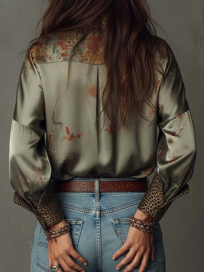 Satijnachtige damesblouse met print