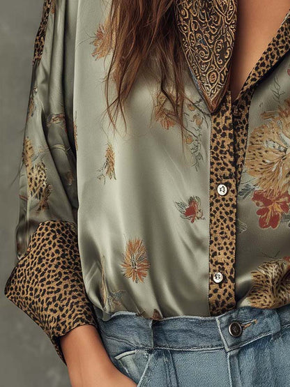 Satijnachtige damesblouse met print