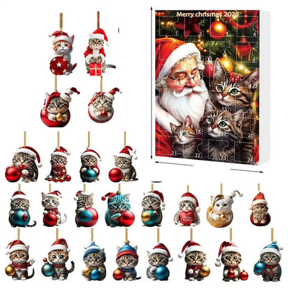 Set van 24 kersthangers in de vorm van een kat van duurzaam acryl voor adventskalenderdecoratie