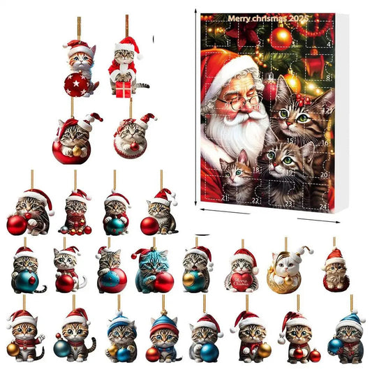 Set van 24 kersthangers in de vorm van een kat van duurzaam acryl voor adventskalenderdecoratie