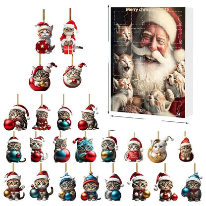 Set van 24 kersthangers in de vorm van een kat van duurzaam acryl voor adventskalenderdecoratie