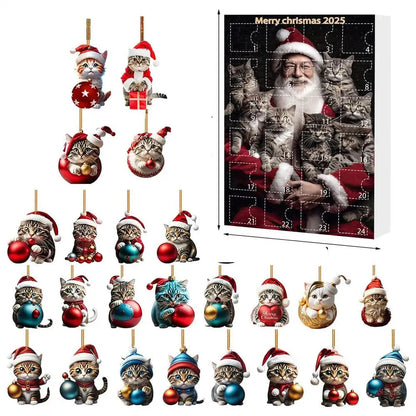 Set van 24 kersthangers in de vorm van een kat van duurzaam acryl voor adventskalenderdecoratie