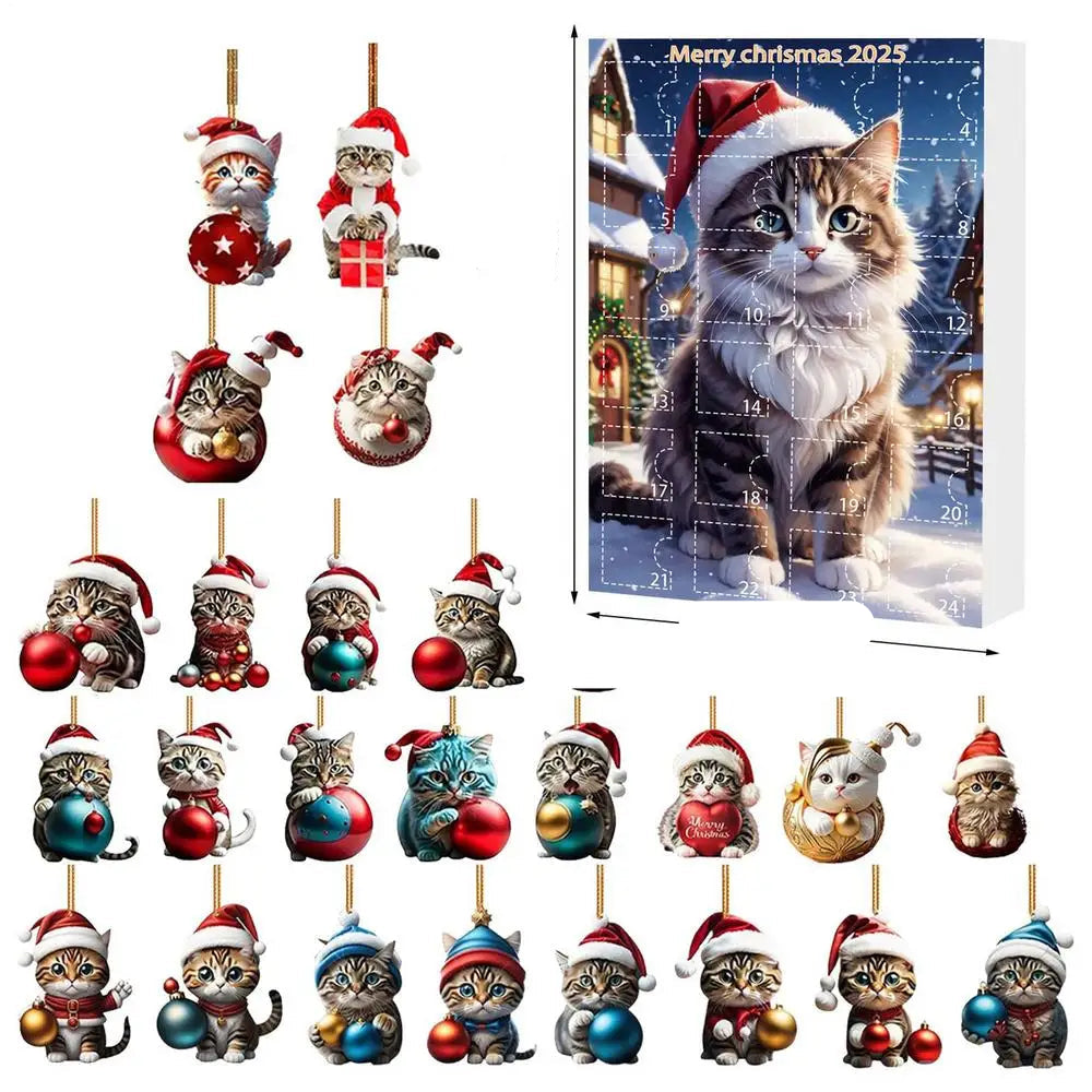 Set van 24 kersthangers in de vorm van een kat van duurzaam acryl voor adventskalenderdecoratie