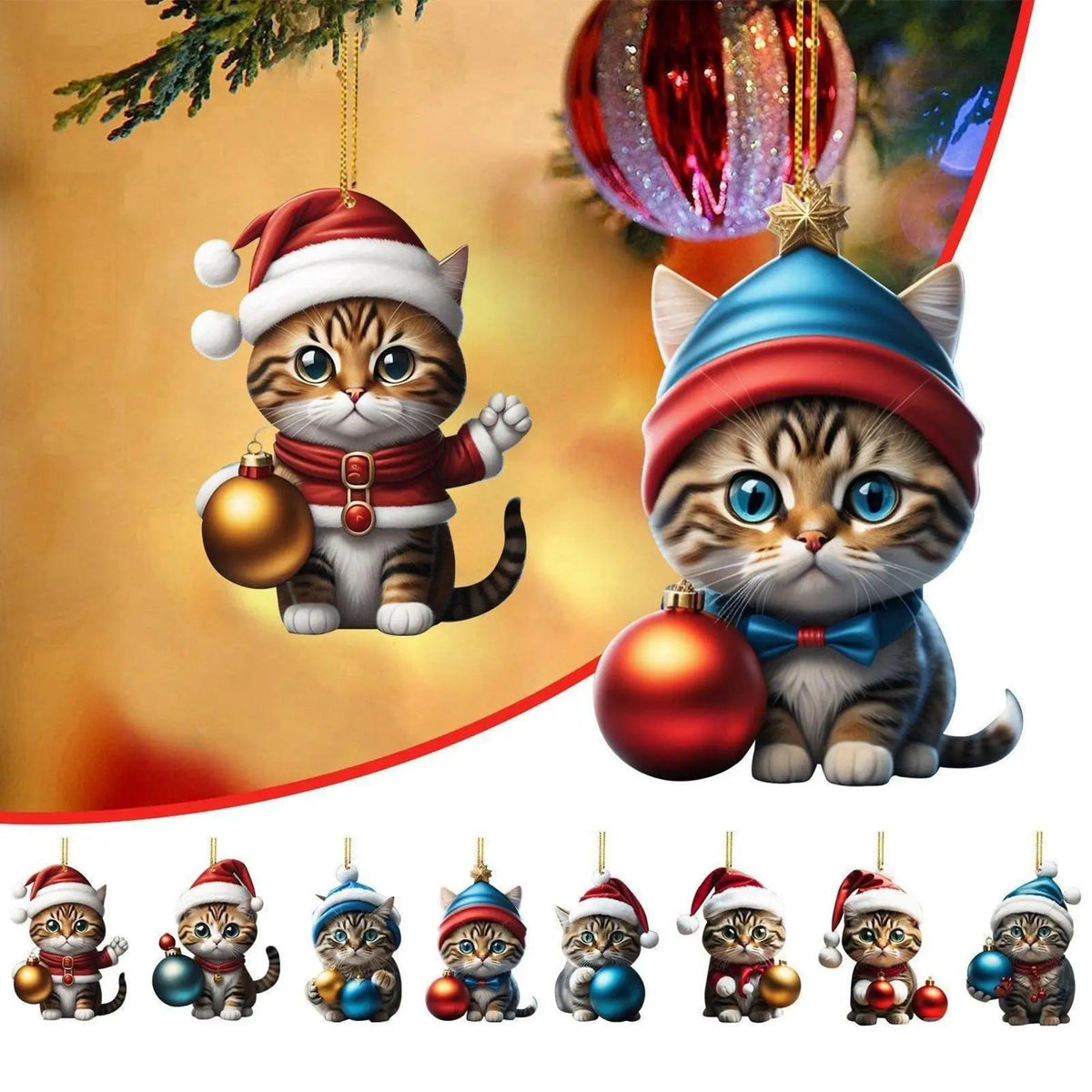 Set van 24 kersthangers in de vorm van een kat van duurzaam acryl voor adventskalenderdecoratie