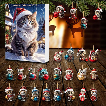 Set van 24 kersthangers in de vorm van een kat van duurzaam acryl voor adventskalenderdecoratie