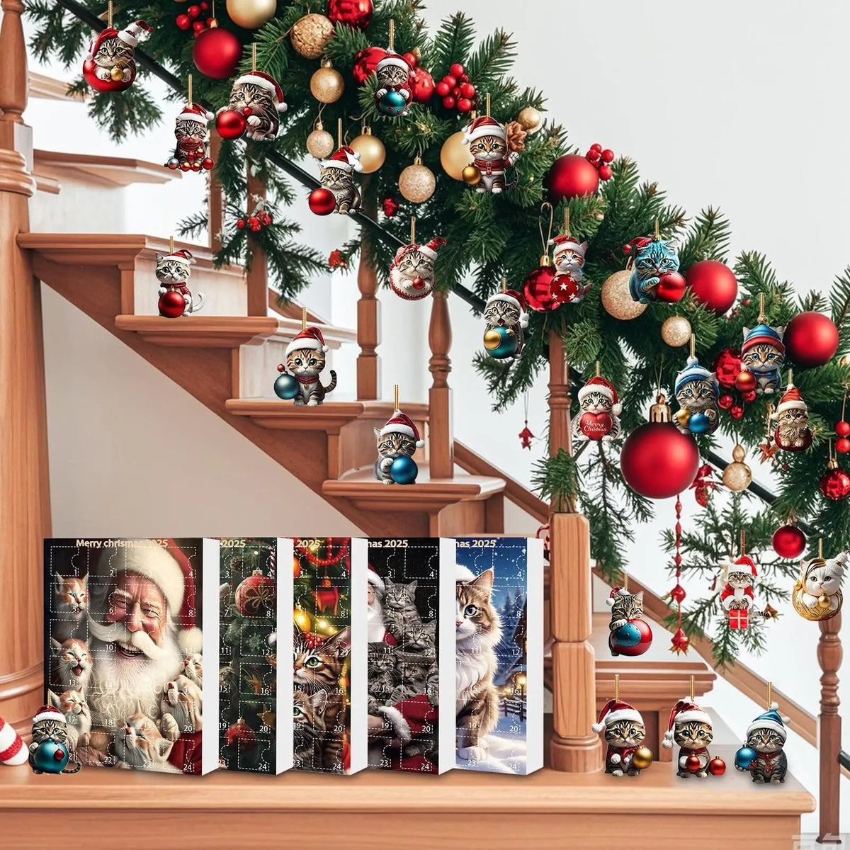 Set van 24 kersthangers in de vorm van een kat van duurzaam acryl voor adventskalenderdecoratie