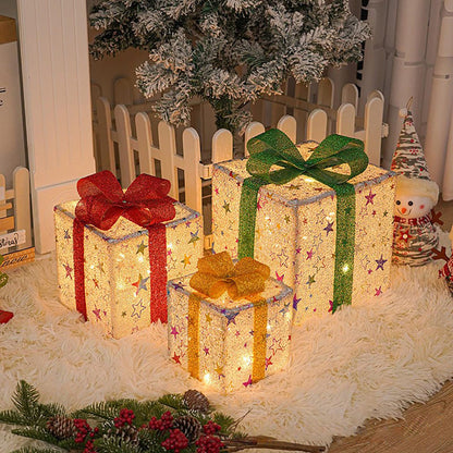 Set van verlichte led-cadeaudozen voor kerst - tuindecoratie