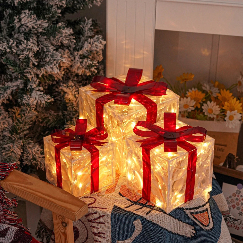 Set van verlichte led-cadeaudozen voor kerst - tuindecoratie