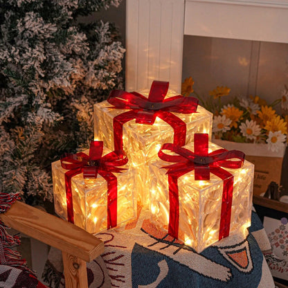 Set van verlichte led-cadeaudozen voor kerst - tuindecoratie