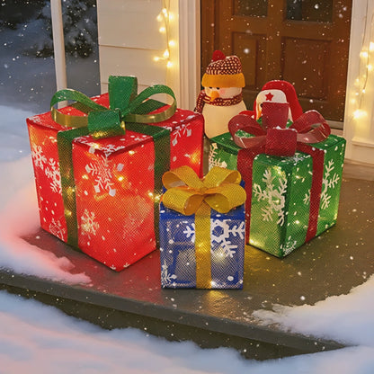 Set van verlichte led-cadeaudozen voor kerst - tuindecoratie