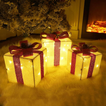 Set van verlichte led-cadeaudozen voor kerst - tuindecoratie