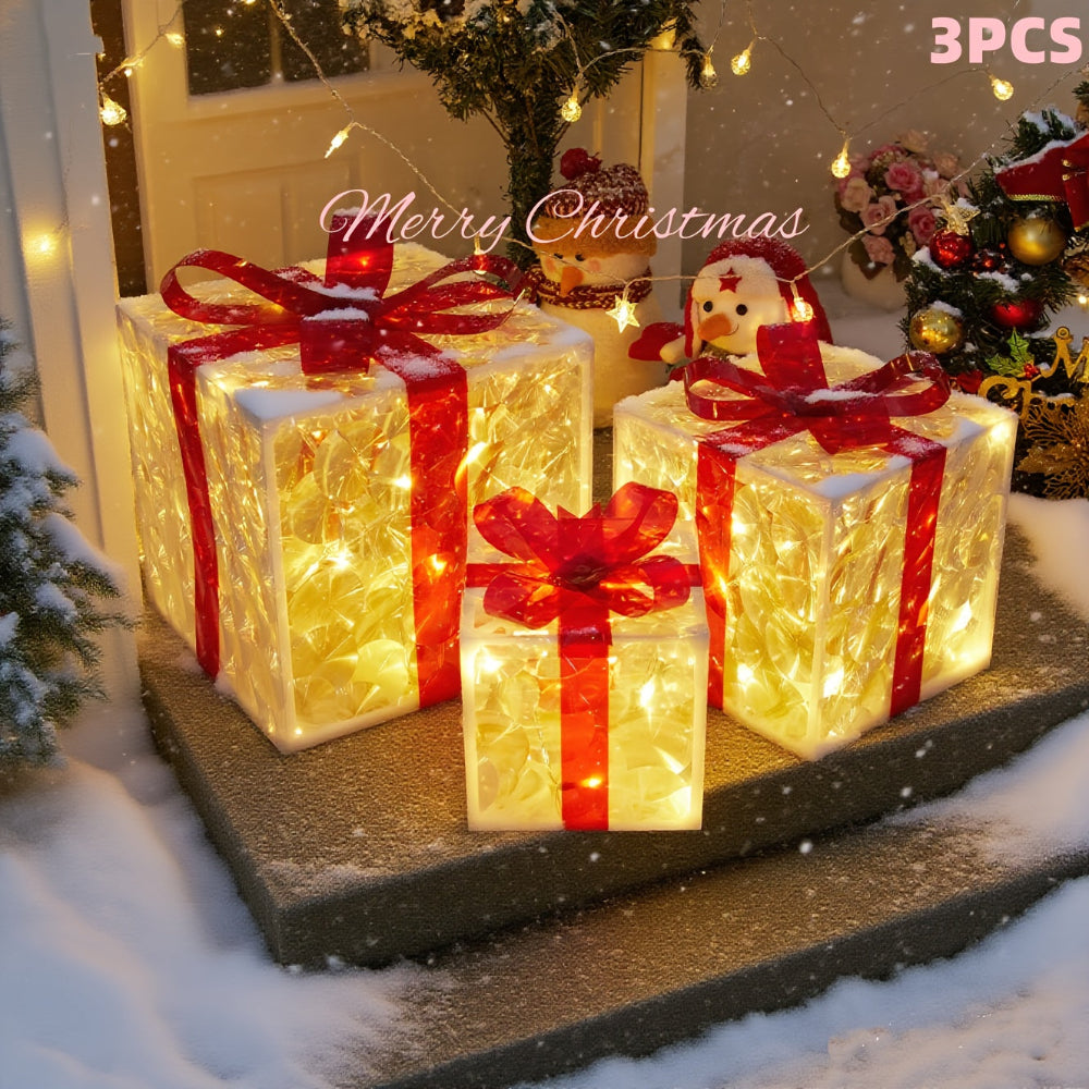 Set van verlichte led-cadeaudozen voor kerst - tuindecoratie