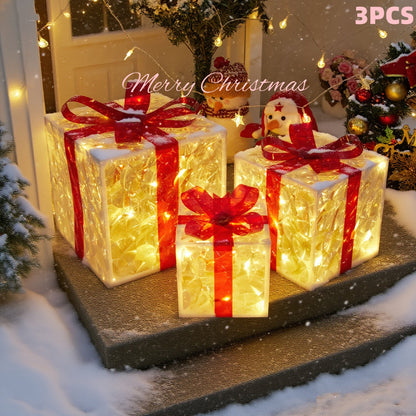 Set van verlichte led-cadeaudozen voor kerst - tuindecoratie