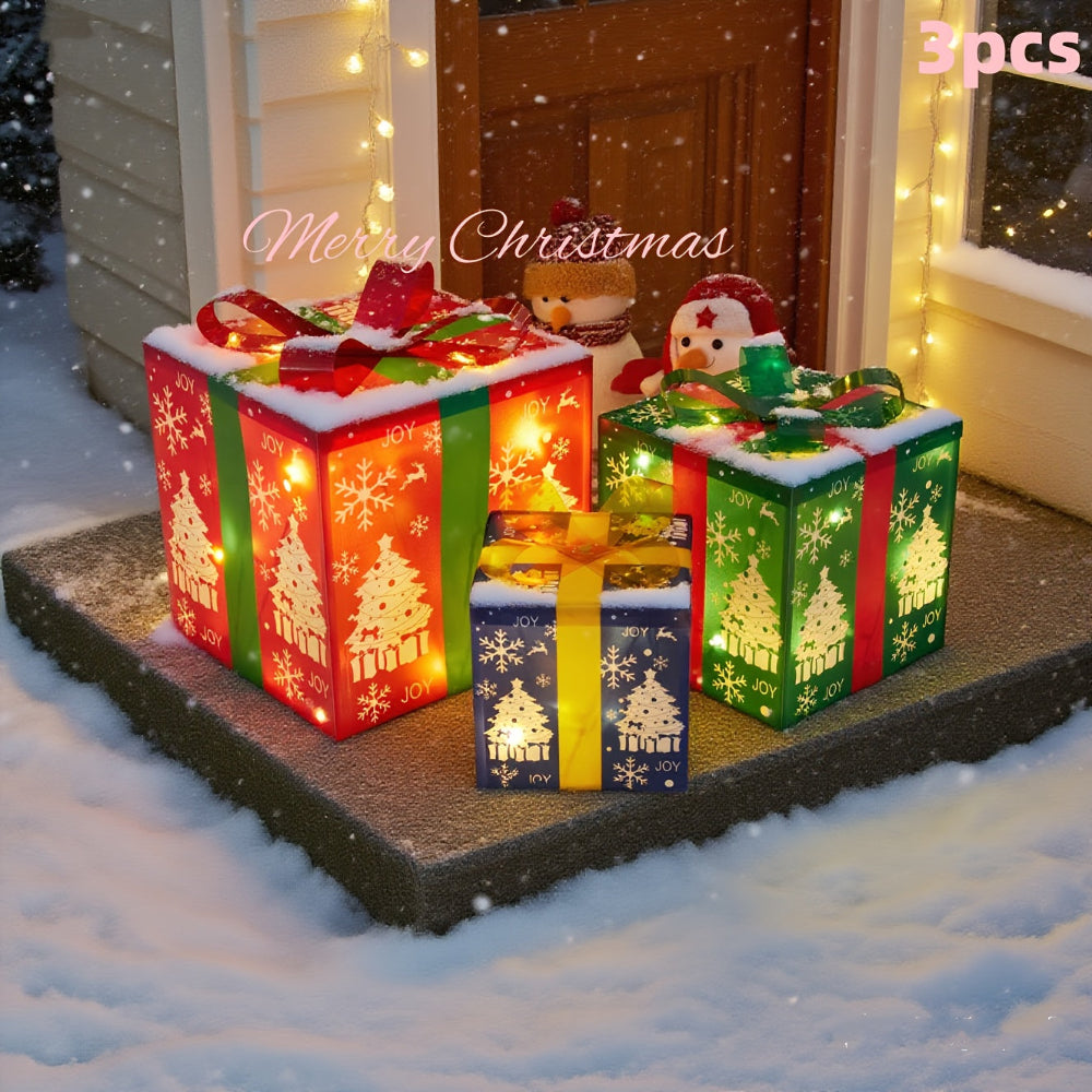 Set van verlichte led-cadeaudozen voor kerst - tuindecoratie