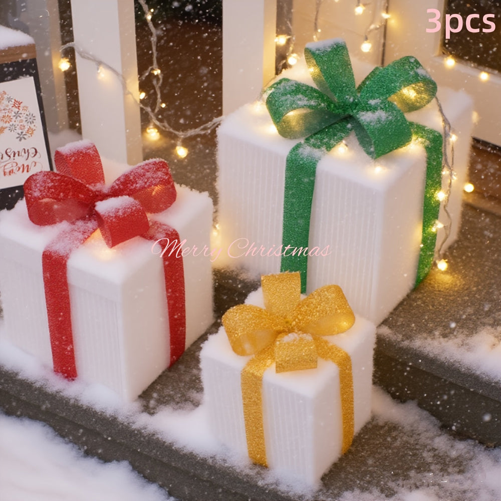 Set van verlichte led-cadeaudozen voor kerst - tuindecoratie