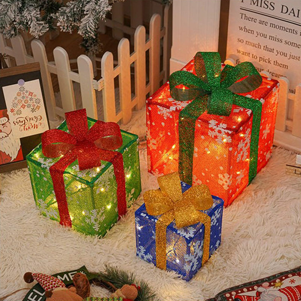 Set van verlichte led-cadeaudozen voor kerst - tuindecoratie