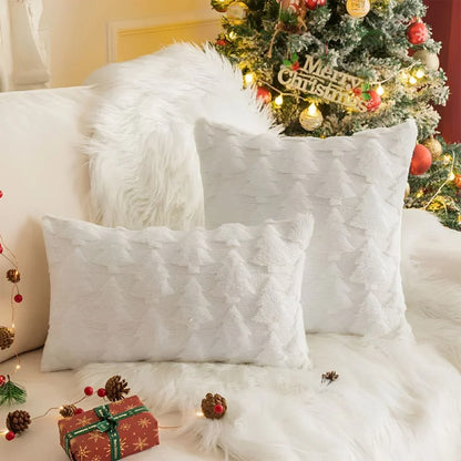 Sierkussenhoes met getextureerd kerstboompatroon – Pluche
