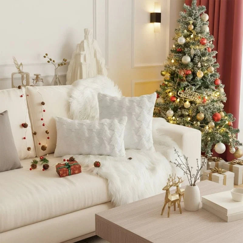 Sierkussenhoes met getextureerd kerstboompatroon – Pluche