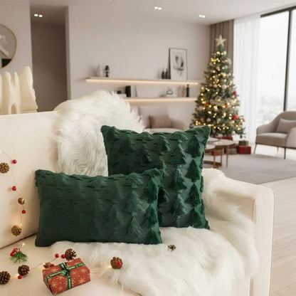 Sierkussenhoes met getextureerd kerstboompatroon – Pluche