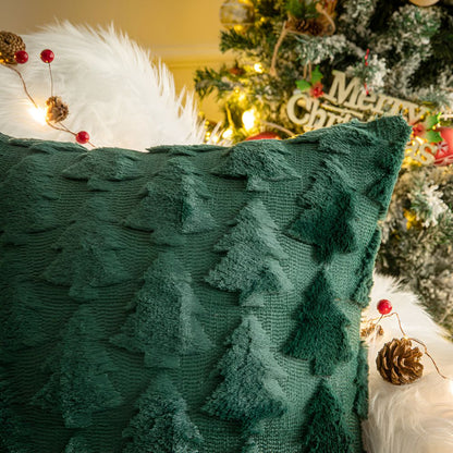 Sierkussenhoes met getextureerd kerstboompatroon – Pluche