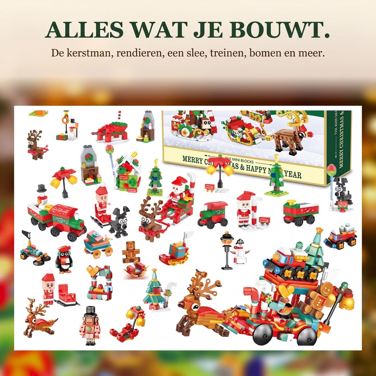 Slee van de Kerstman Adventskalender met Mini-steentjes, Kerstdorp Bouwset