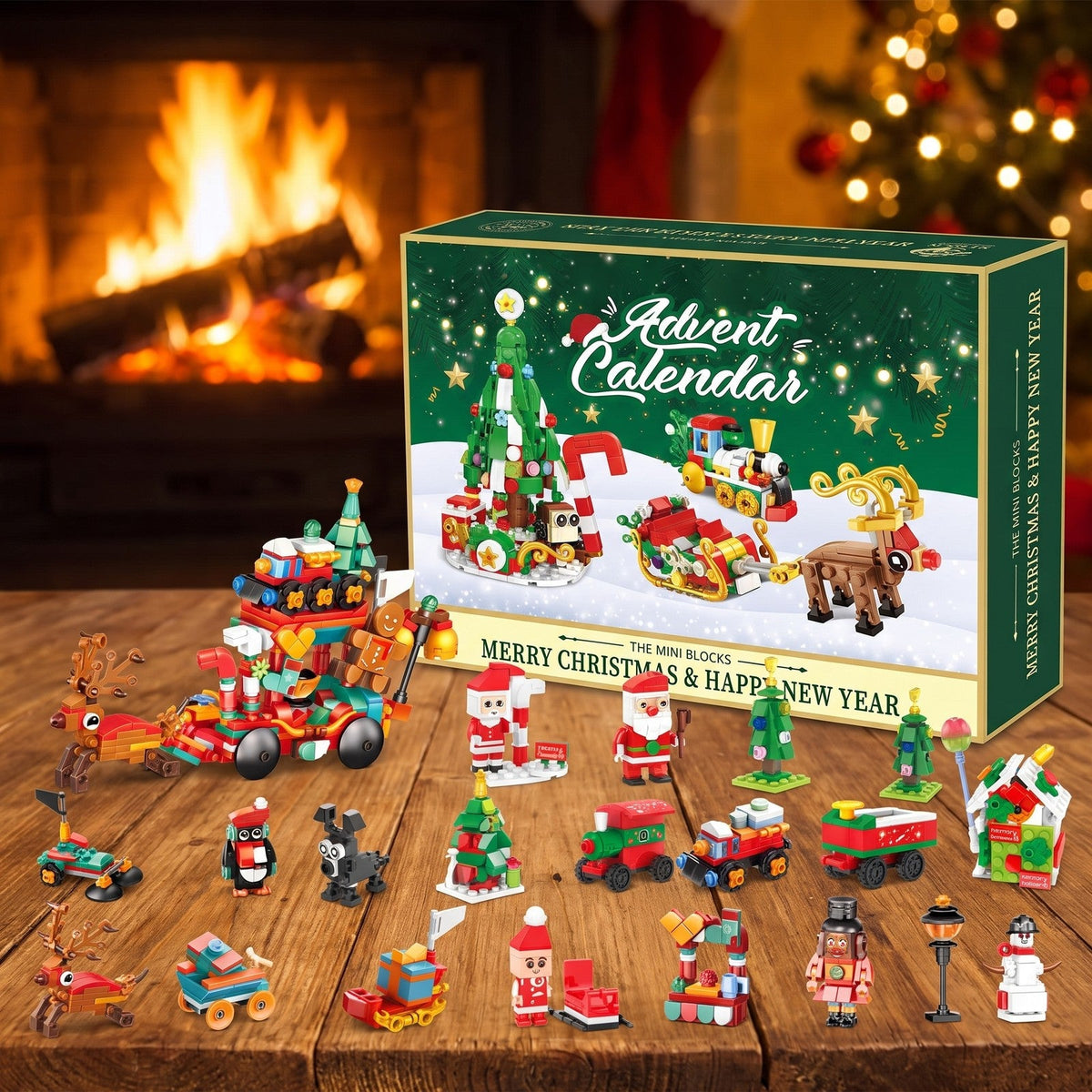 Slee van de Kerstman Adventskalender met Mini-steentjes, Kerstdorp Bouwset