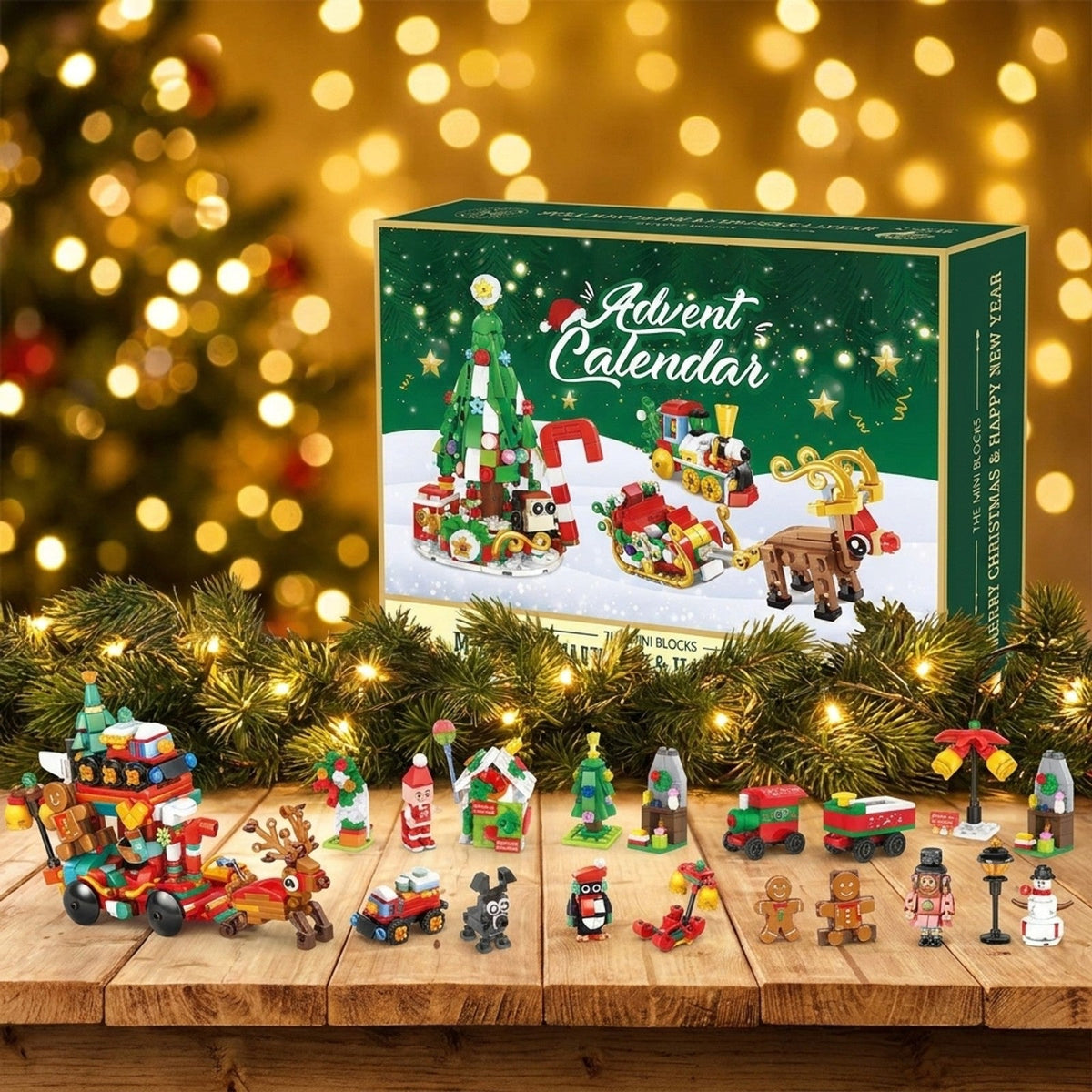 Slee van de Kerstman Adventskalender met Mini-steentjes, Kerstdorp Bouwset