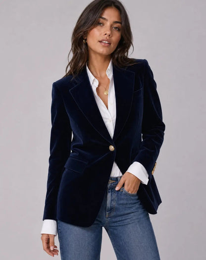 Slim-fit fluwelen damesblazer met gouden knopen