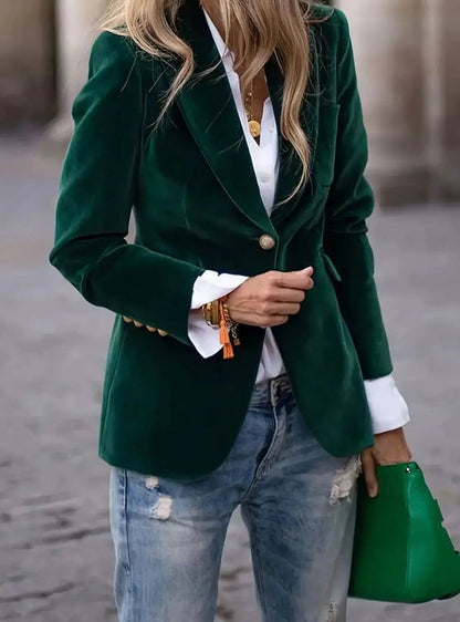Slim-fit fluwelen damesblazer met gouden knopen
