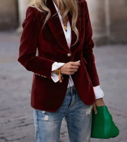 Slim-fit fluwelen damesblazer met gouden knopen