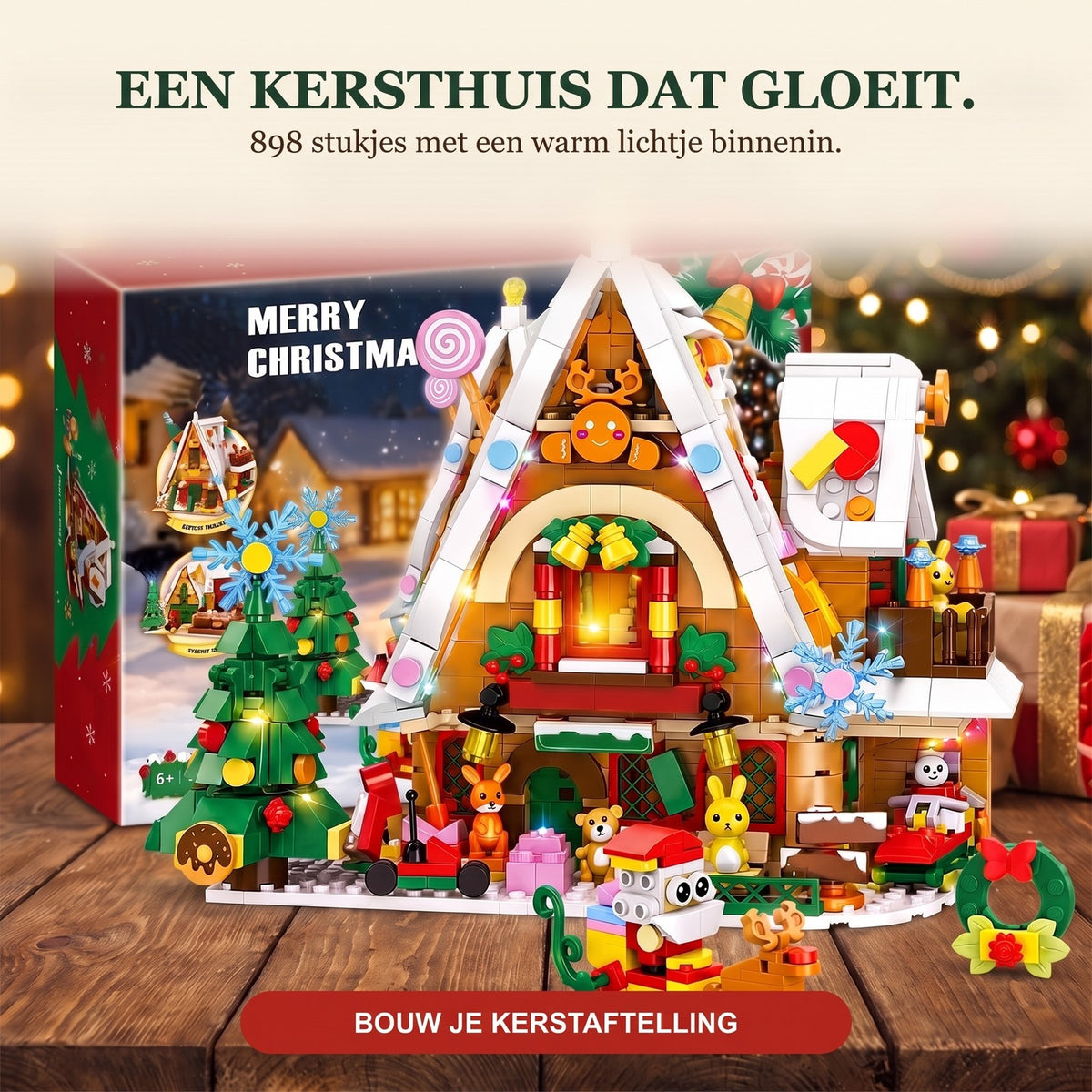Sneeuwhuis Adventskalender met Binnenverlichting, 898-delige Bouwset