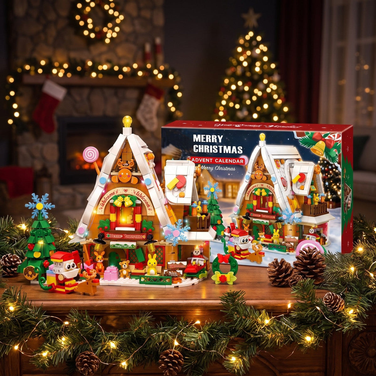 Sneeuwhuis Adventskalender met Binnenverlichting, 898-delige Bouwset
