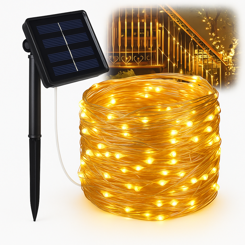 Solar LED-lichtsnoer op koperdraad – Waterdichte kerstdecoratie voor buiten