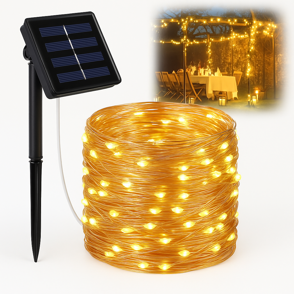 Solar LED-lichtsnoer op koperdraad – Waterdichte kerstdecoratie voor buiten