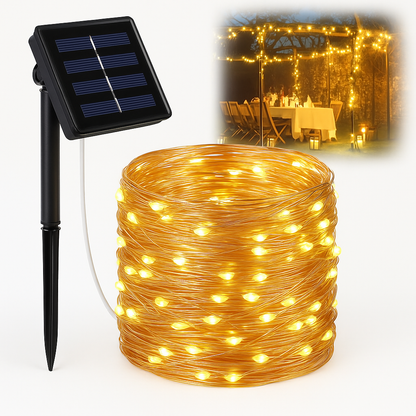 Solar LED-lichtsnoer op koperdraad – Waterdichte kerstdecoratie voor buiten