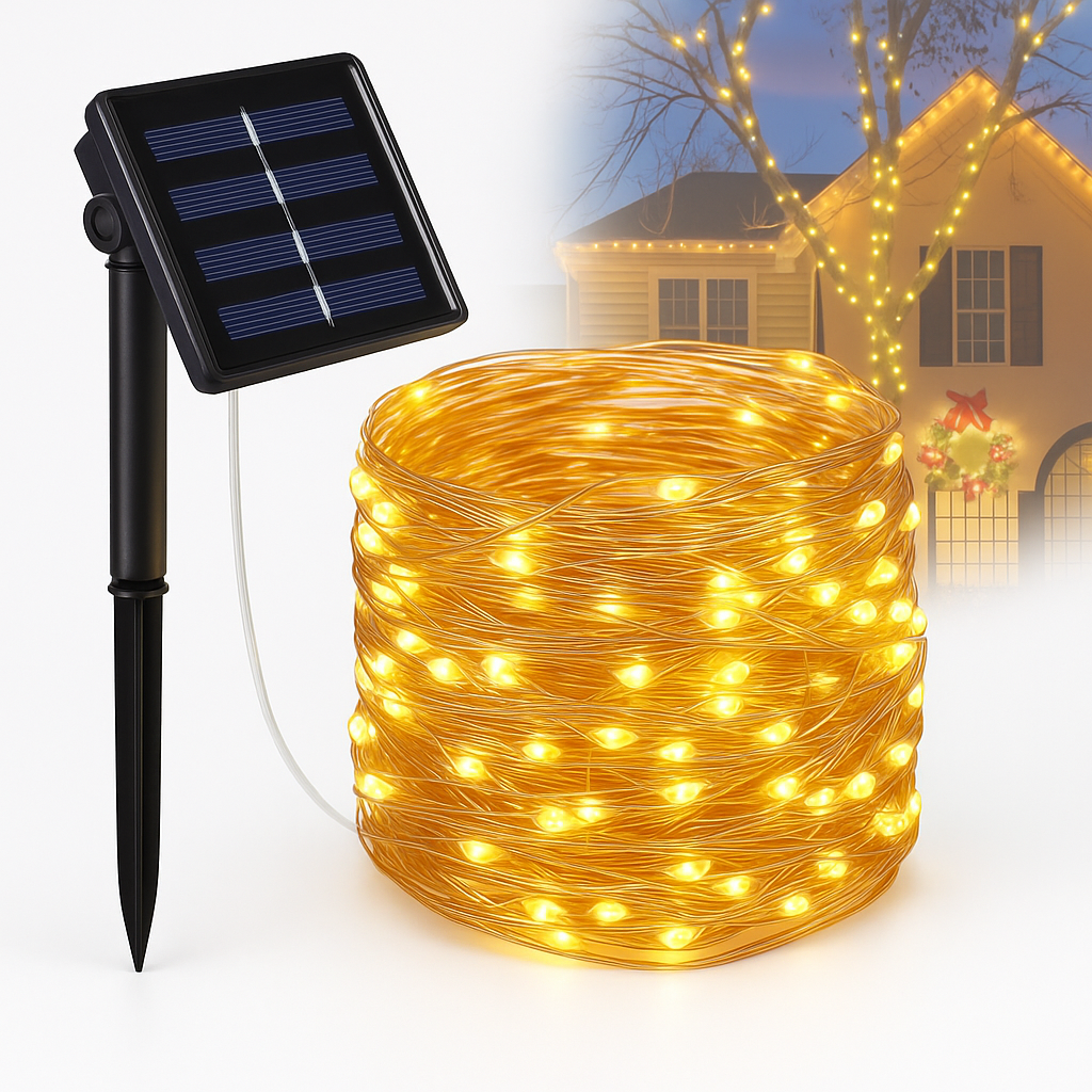 Solar LED-lichtsnoer op koperdraad – Waterdichte kerstdecoratie voor buiten