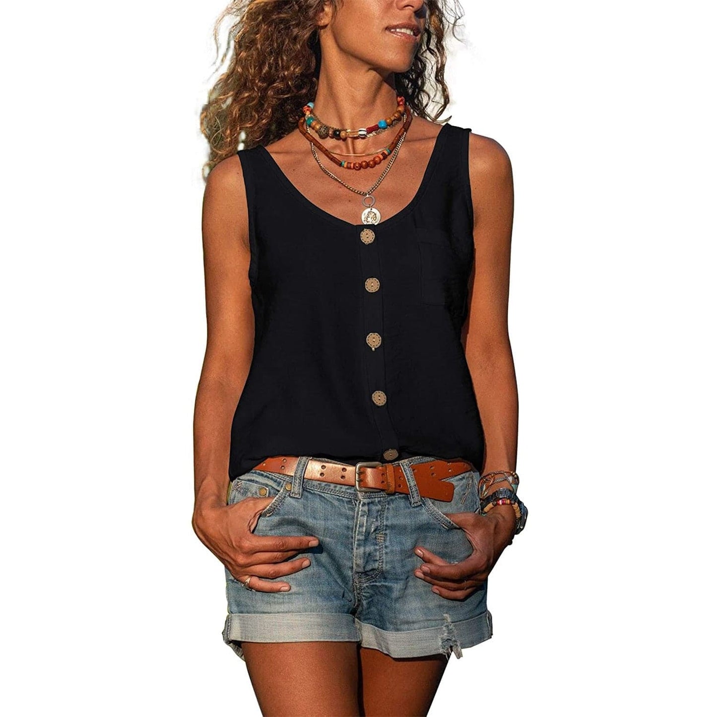 Image of Sophia | Dames Top zonder Mouwen met Knoopsluiting