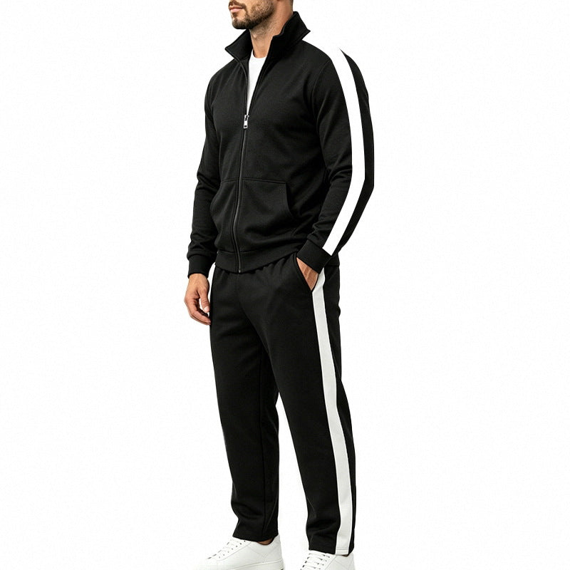 Sportief herentrainingspak met contrasterende strepen, vest met rits en joggingbroek