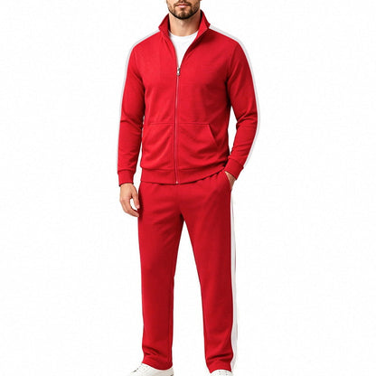 Sportief herentrainingspak met contrasterende strepen, vest met rits en joggingbroek