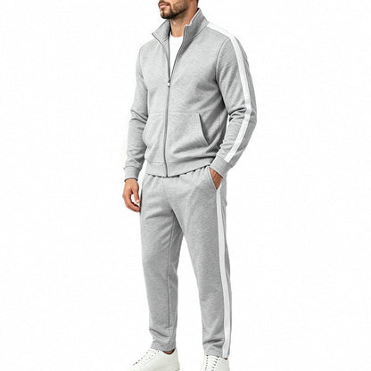Sportief herentrainingspak met contrasterende strepen, vest met rits en joggingbroek