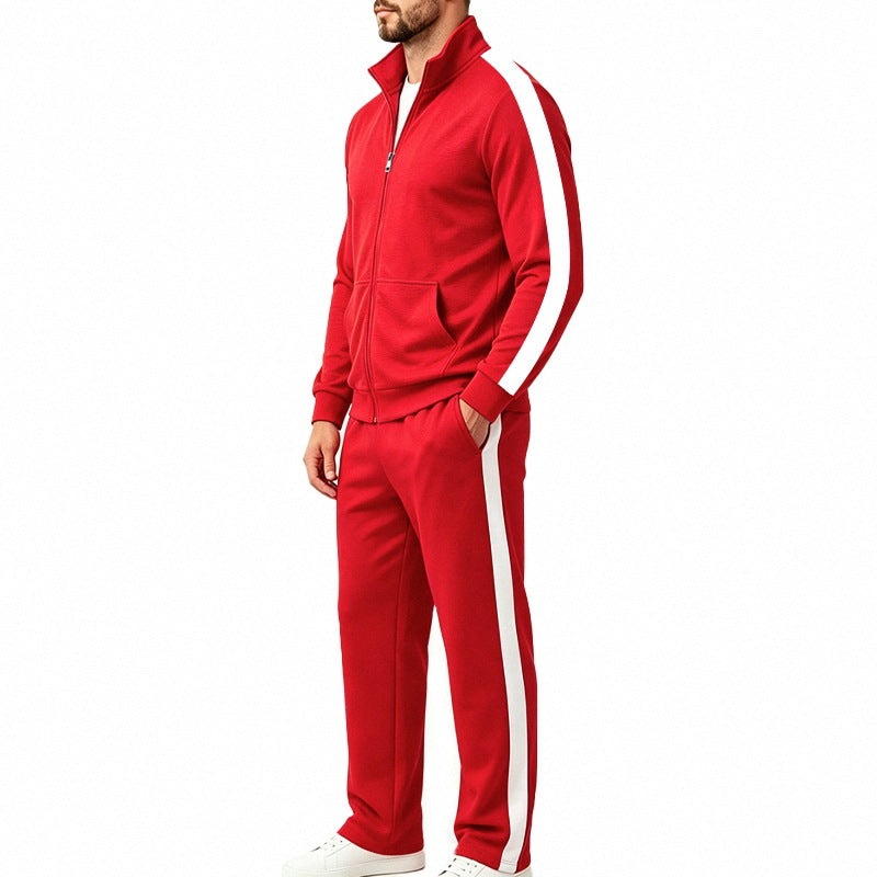 Sportief herentrainingspak met contrasterende strepen, vest met rits en joggingbroek