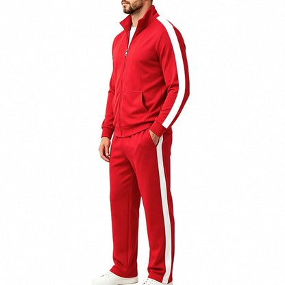 Sportief herentrainingspak met contrasterende strepen, vest met rits en joggingbroek