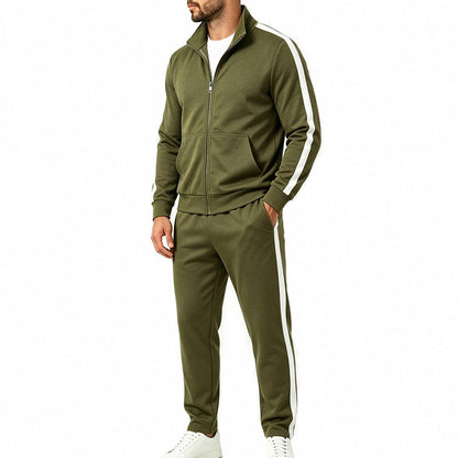 Sportief herentrainingspak met contrasterende strepen, vest met rits en joggingbroek
